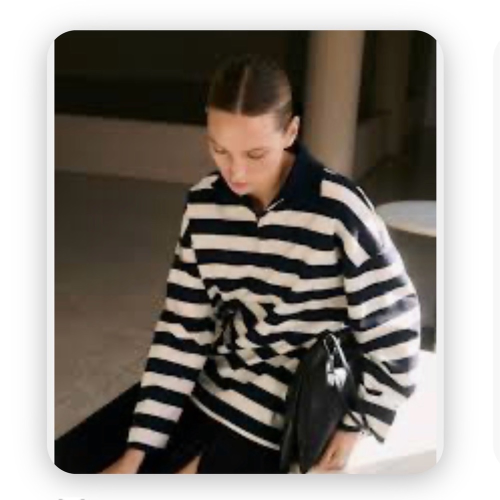 Mango black.  and White Striped polo Top nwt M